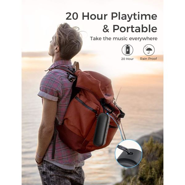 Bærbar Bluetooth-høyttaler, IPX7 vanntett utendørs Bluetooth-høyttaler med 14W kraftig bass, 20 timer spilletid, TWS-paring, mikrofon, for strand, bassforsterkning, stereo, svart