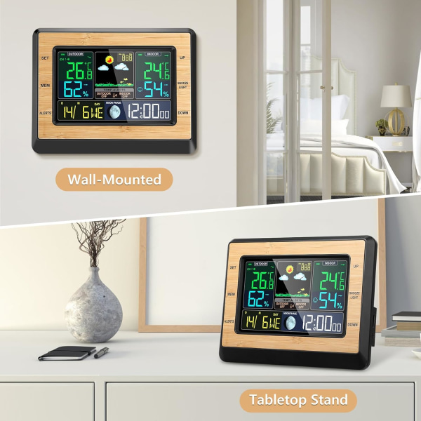 Vejrstation trådløs med udendørs sensor, termometer hygrometer barometer indendørs udendørs