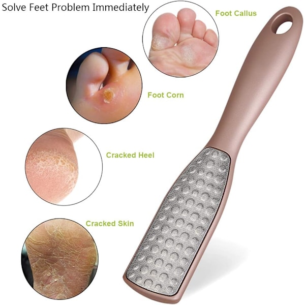 Fotfil for fjerning av hard hud, dobbeltsidig fotskrubb for død hud, rustfritt stål pedikyrfil for sprukket hæl med etui