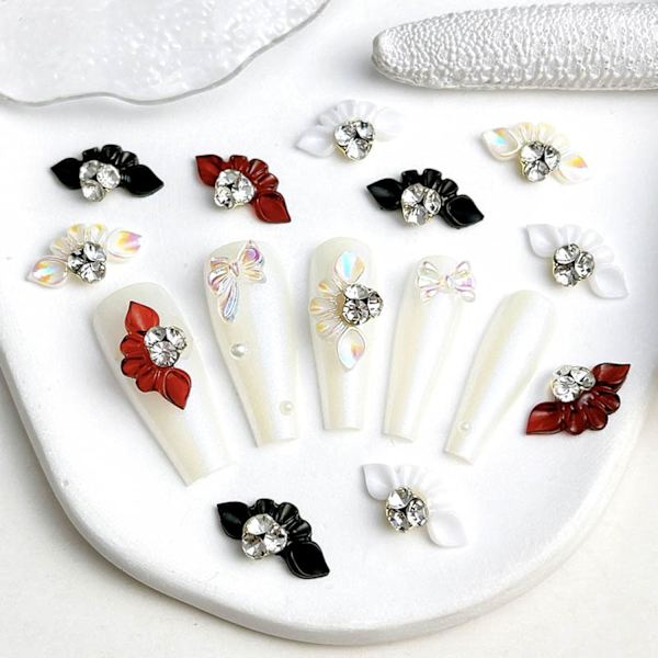 10 stycken blommiga nagelcharms 3D färgglada blommiga nageldekorationer med strassdesign - Perfekt för kvinnor och flickors nageltillbehör