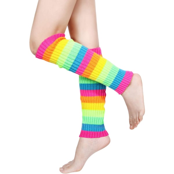 80's Women Knit Leg Warmers Crochet Ribbed Leg Socks for Party Accessories