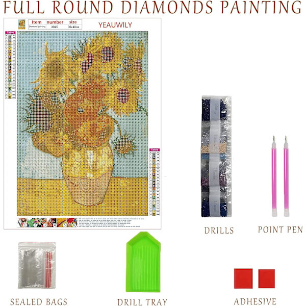 30x40cm Solros Diamantmålning Kit för Vuxna Målning 5D Full Rhinestone Diamantmålning Set fo