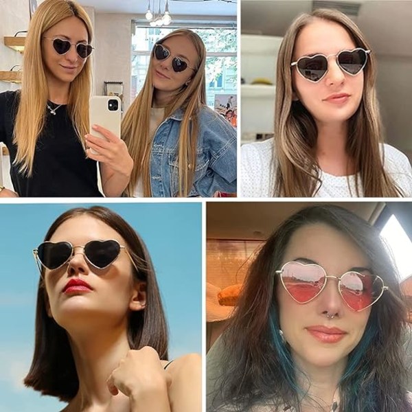 Svarta hjärtformade solglasögon för kvinnor - Polariserande hjärtformade solglasögon vintage