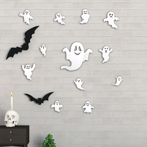 3D Spöke Väggdekal Svart Fladdermus Halloween Väggdekaler Halloween Party Dekorationer Tillbehör för DIY Hem Fönster Vägg Dekal