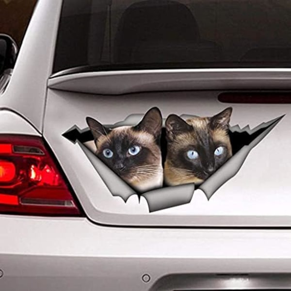 40x60cm 3D Siamese KATT Bil Dekoration Dekal för Bil Fönster Stötfångare Spricka Vinyl Dekal Hund Vattentät 3D Realistisk katt