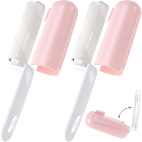 2 stk Mini Lint Roller med Deksel, Bærbar Reise-Størrelse Lint Remover, Påfyllbar Liten Roller, Sticky Roller for Møbler