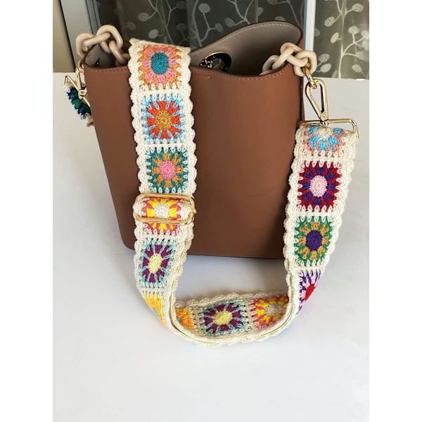 Väska axelrem i virkad blomma, ersättning crossbody för handväskor, damer, gitarrrem 2 White