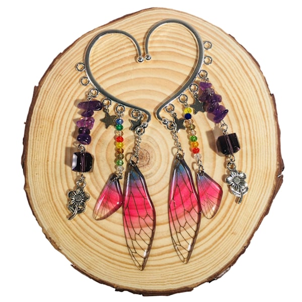 Renaissance Fairy Elf Øremanchetter - Elven Øremanchetter med Amethyst Dragonfly Ving Elf Øreklips Fairy Wings Øreringe Ikke Pie