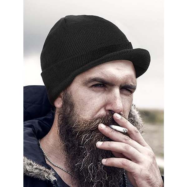 1 st Stickad Vintermössa för Män med Brätte - Beanie - Varma Tjock Hatt för Utomhus