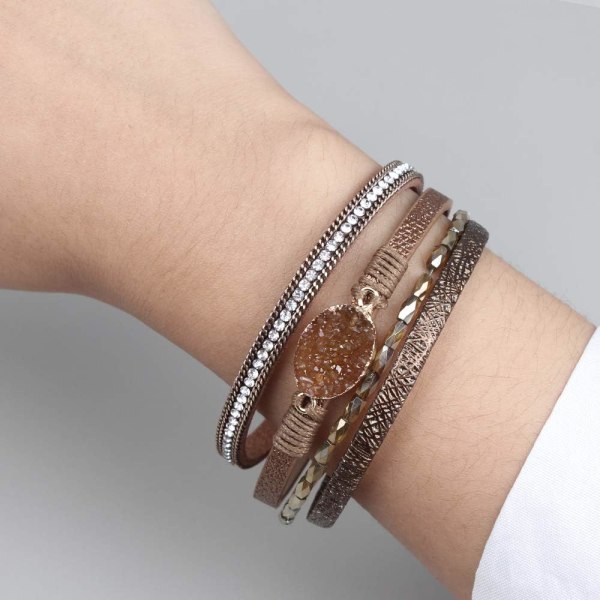 Lær armbånd Boho mansjettarmbånd Krystallperle armbånd