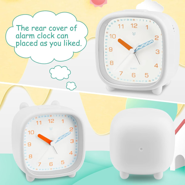 (White)Children's Alarm Clock for Boys and Girls, Silent Non-Tick