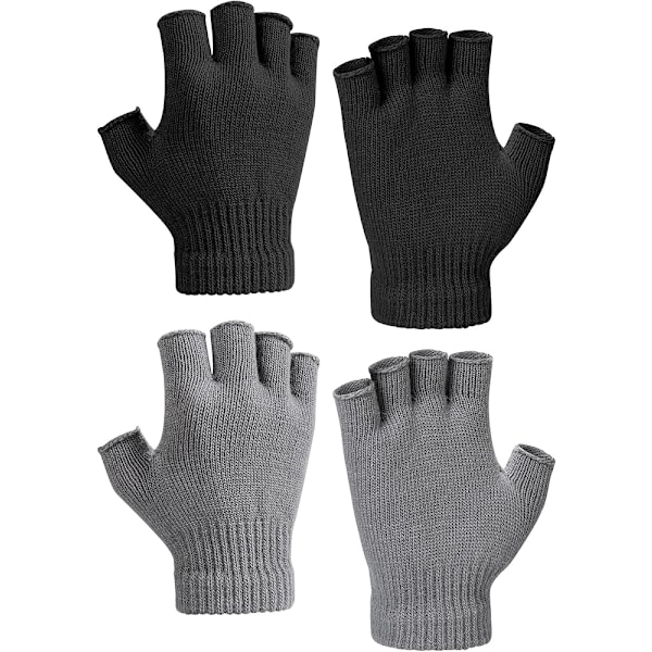 Pairs Vinter Fingerløse Handsker, Unisex Halvfinger Termiske Varme Vanter til Mænd og Kvinder