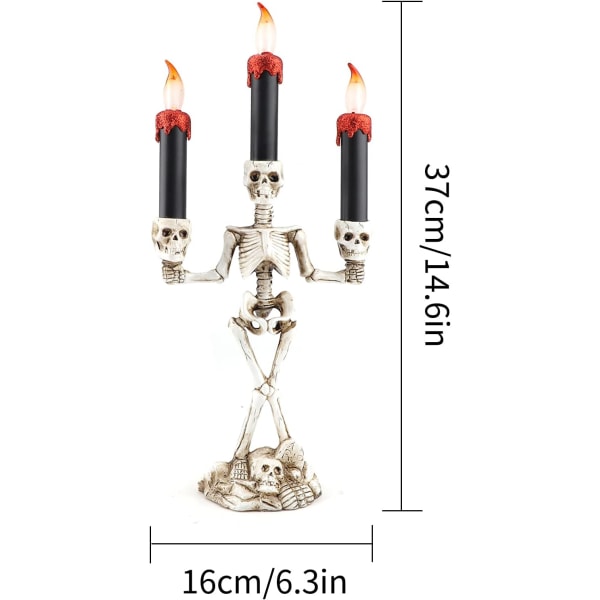（Sølv）Halloween-lysestaker, Halloween-lysestakeholder med lysstativ LED-skjelett Skul
