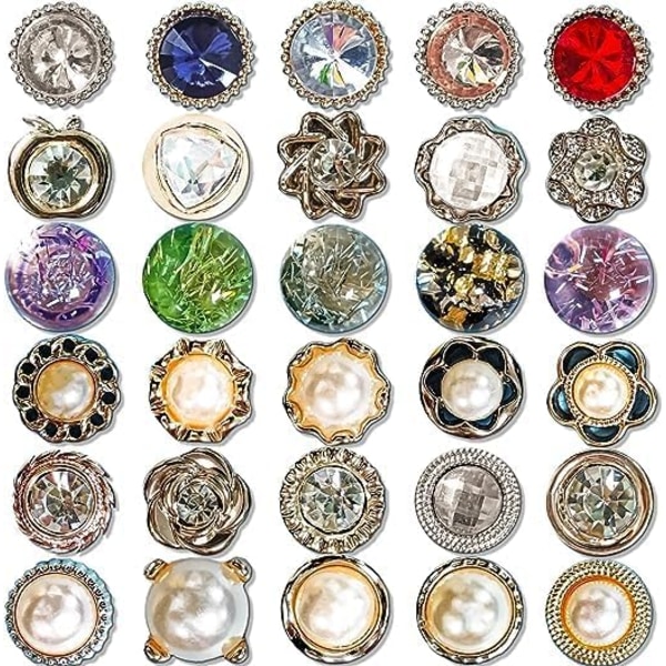 30 Sæt Perlebroche Knapper, Dæk Knapper, Syfrie Knapper Usynlige Knapper til Bluser, Kjoler, Trøjer, Frakker