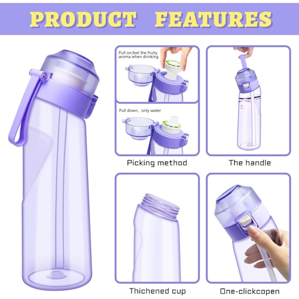Luftvattenflaska med smakpod 650ML Smakvattenflaska Startset Fruktsmak Vatten C Purple