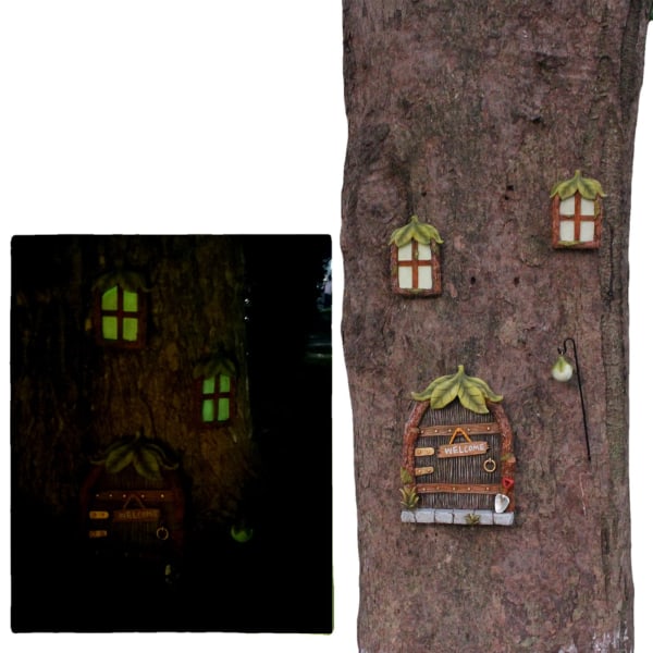 Miniaturelysende fe-døre og -vinduer, fe-vinduer og -dør