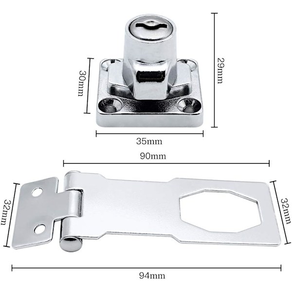 2 paria sinkkiseoslukittavia haspeja 80mm oven haspin salpa lukolla
