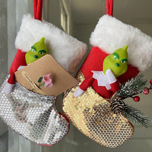 Julstrumpa Grinchs Jul Paljetter Godispåse Gåvor Strumpa Hängande Öppen Spis Strumpor Julgåva Strumpor