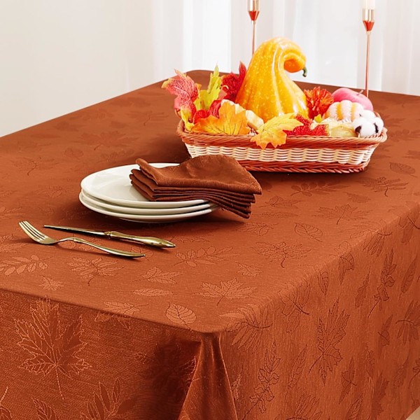 Smiry Høst Jacquard Dugg, 60x84 Tommer Vanntett Høstblader Damask Dugg, Rektangulært Stoff Dugg for