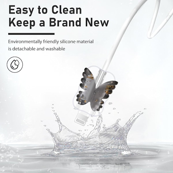 Kabelskydd för iPhone Adapter Laddare, Sött Lyxigt 3D Fjärilsmönster, Transparent Datakabel Trådsparare Laddarskydd för iPhone 11 12 13 1