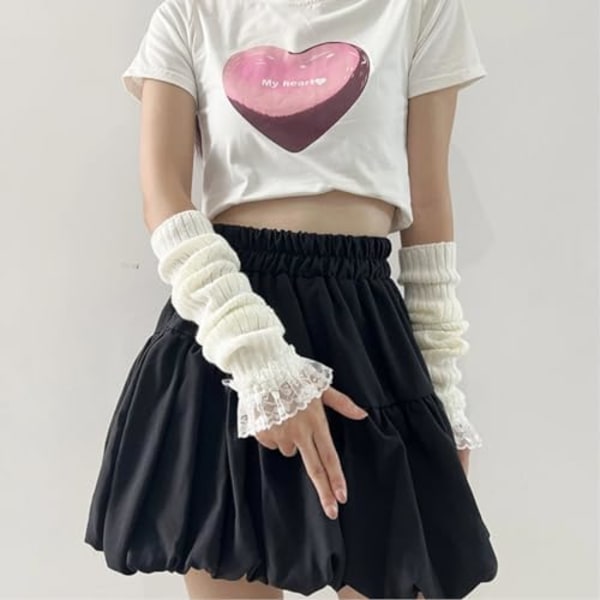 Søte blondearmbånd Kawaii Halvfinger Søte Tilbehør for Tenåringsjenter Hanske Gyaru Armhylse Harajuku