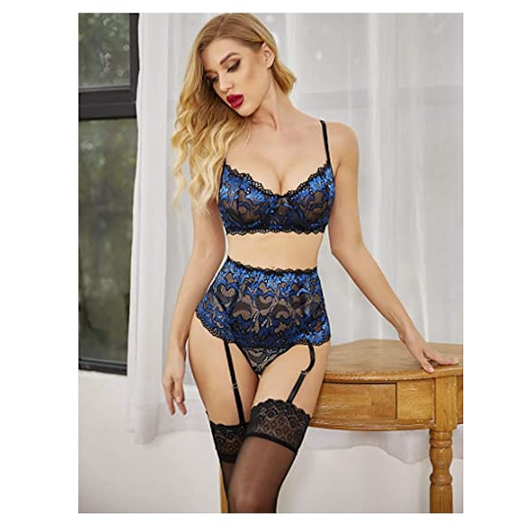 Damunderkläder Set Högmidjad Underwired Lingerie med Strumpeband