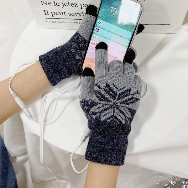 USB-uppvärmda handskar för män och kvinnor (brun grå), vinter touch scr