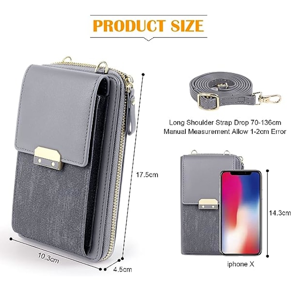 Harmaa PU-nahkainen naisten pieni matkapuhelinlaukku, minikokoinen nahkainen crossbody-laukku