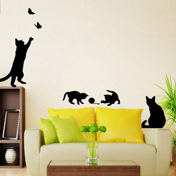 Kissan makuuhuoneen olohuoneen taustaportaiden seinätarra - musta