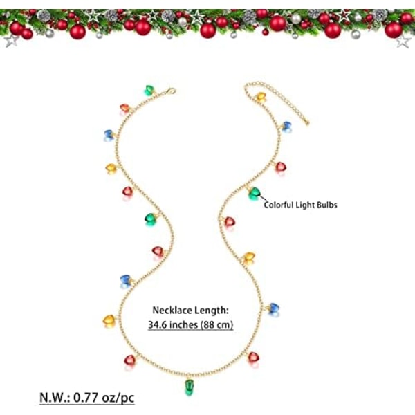 Julehalskæde med farverige julelys - Lang juletræspendant halskæde - Sød julehjort halskæde
