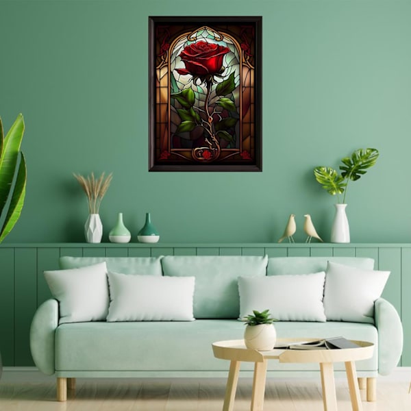 Ros Diamantmålningskit för Vuxna, Ros Diamantkonstkit för Vuxna, Blomma Ädelstenskonst för Hemväggsdekor 30X40cm
