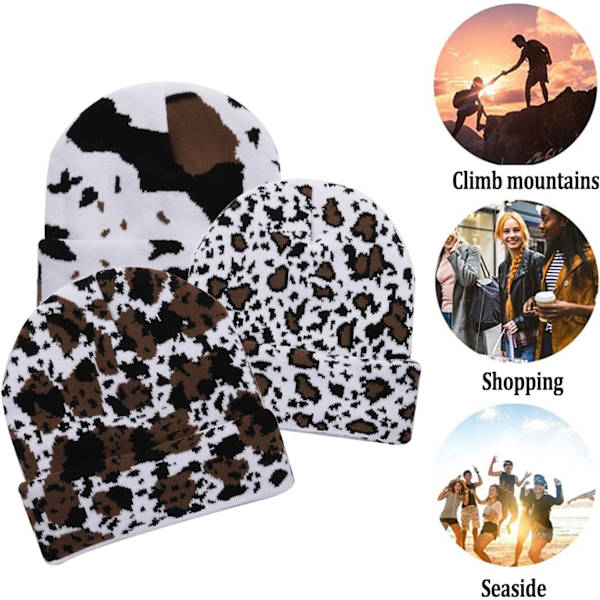 Kø-Print Beanie Hatte til Kvinder Mænd Varmt Strikket Hat Dyreprint Beanies Y2K Cap 2 Lag Vinter Leopard Print Skull Cap