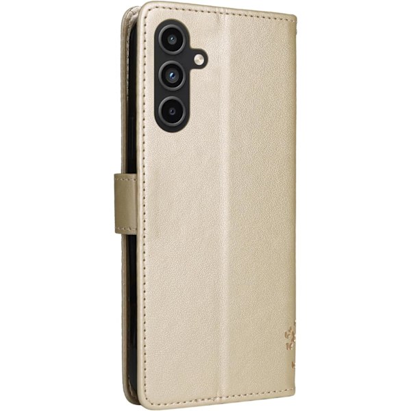 1 stk. - Guldlæder Wallet Case til Samsung Galaxy A55 5G med blomstermønster, kortholder, magnetisk flipcover