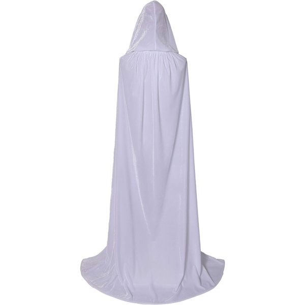（Hvid，150cm) Fløjls Kappe i Fuld Længde Balaclava Halloween Fancy Cape Kostumer