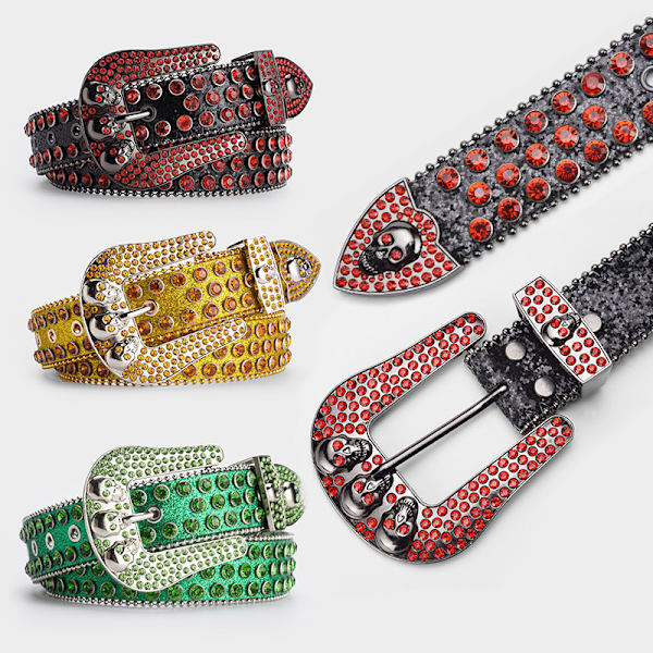 （Grøn 110cm） Rhinestone Skull bælte mænd skinnende mode bælte punk f
