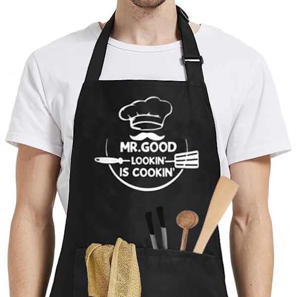 Rolig Förkläde för Män Justerbara Kockförkläden med Ficka Vattentäta Matlagnings Grillförkläden BBQ-förkläden för Pappa, Make