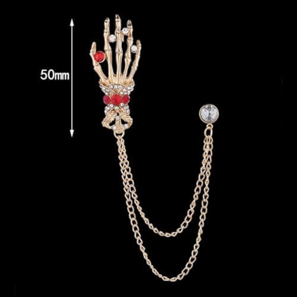 Punk Skull Hånd Tassel Kjede Broche Krage Pins, Rhinestone Metall Gothic Hånd Skjelett Lapel Pin Krage Pin Halloween Cos