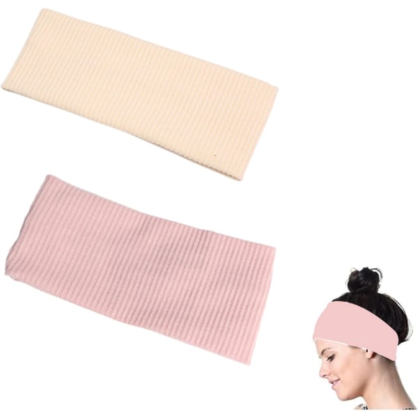 (pink + beige, 20x8cm) 2PCS Sports Hovedbånd, Elastisk Skridsikkert Hår