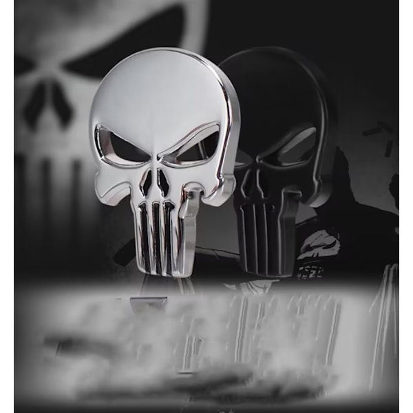 2 stk Punisher 3D metallklistremerke, Punisher Skull Motorcycl