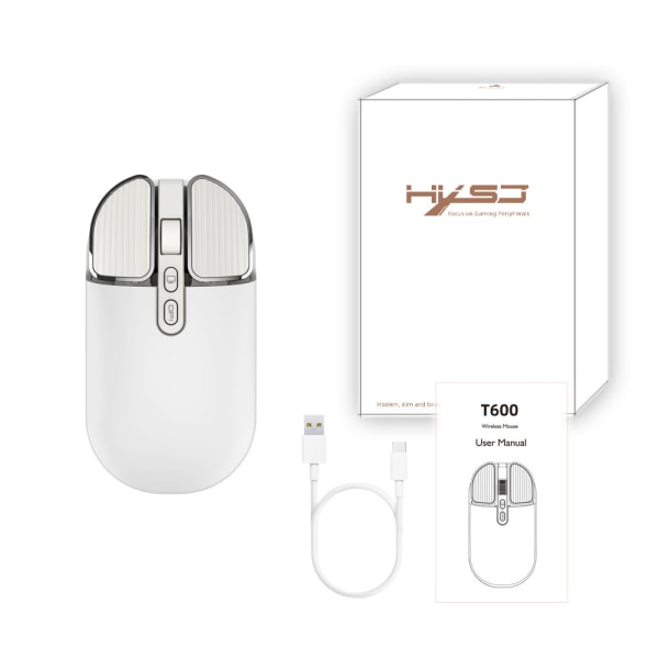 （Hvit）T600 Dual-Mode Silent Wireless Mouse