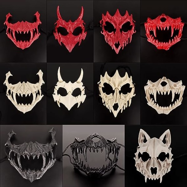 Japansk Halloween Maske Halv Ansigt Harpiks Hvid Kranie Maske Horror Tiger Cosplay Maske Halloween Dekoration