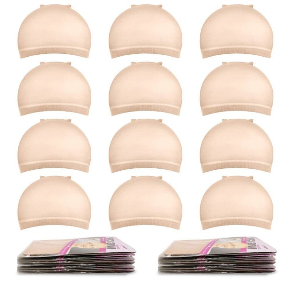 12-pakning med åpen ende mesh nettforing veving cap parykkhetter (beige)