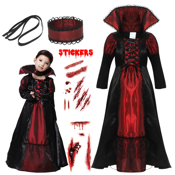 (S)Vampyrdräkt för flickor - gotisk grevinna Lady Fancy Dress Kostnad