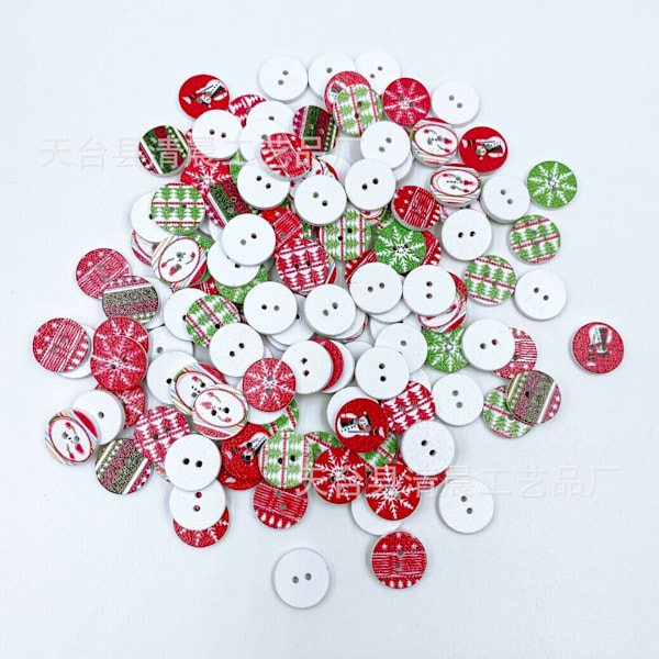 100 stk 2-hulls Blanke Syknapper i Assorterte Farger & Mønstre for Håndverk DIY Julepynt (Blandet Farge, 15mm)