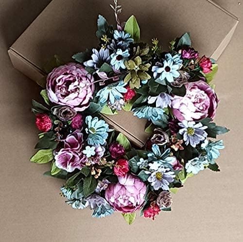 Kunstig dørkrans med grønne blader, fire årstider blomsterflo