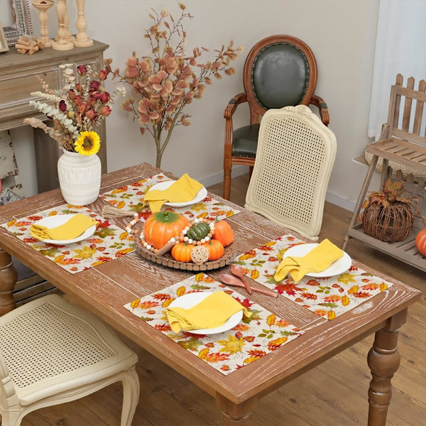 Set med 4 Höst Servetter, 30x45 cm Lönnlöv Utskuren Borddekor för Kök Matplats, Inomhus & Utomhus Middagsfest