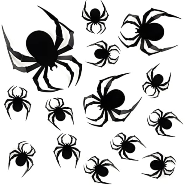 Halloween 3D Hämähäkkikoristeet, Pelottavat Realistiset Mustat Hämähäkkitarrat DIY Ikkuna- ja Seinätarrat Koti- ja Kylpyhuoneen Sisustukseen