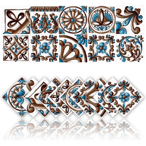 20 st Kakeldekaler Kök och Badrum Vattentäta PVC Väggdekorationsdekaler Självhäftande Mosaikdekoration Retro Arkitektonisk Stil (10x10cm, B