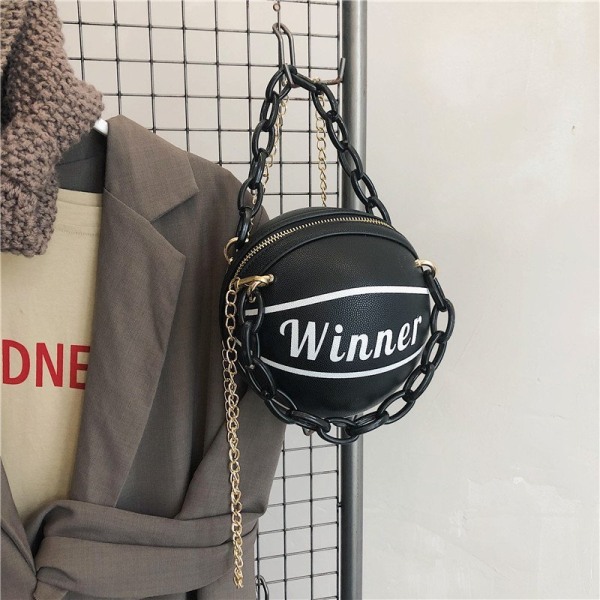 Black-Shoulder Bag Round Shaped Basketball Handbag Novelty C