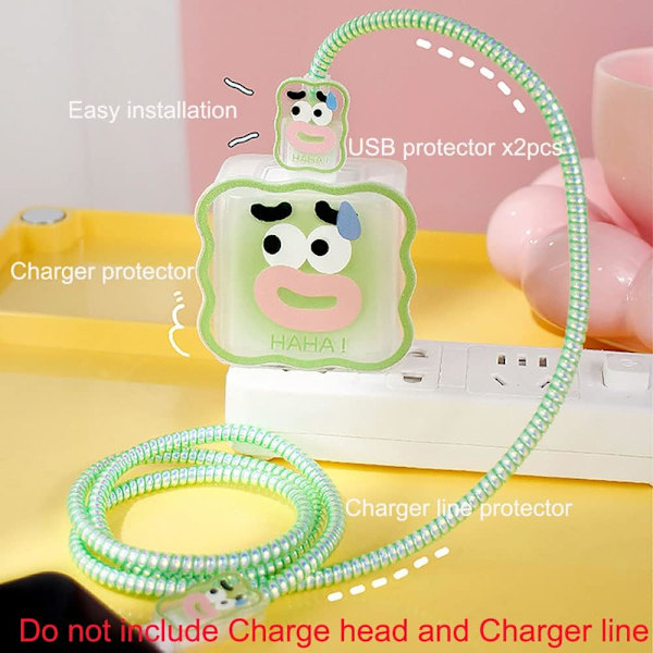 (Rolig Grön) 5 i 1 DIY 18W 20W Hjärtform Skydd Datakabel USB Laddare Sladd Hörlurskabel Sparare Organizer Kompatibel med iPhone 11 12 13 14 15